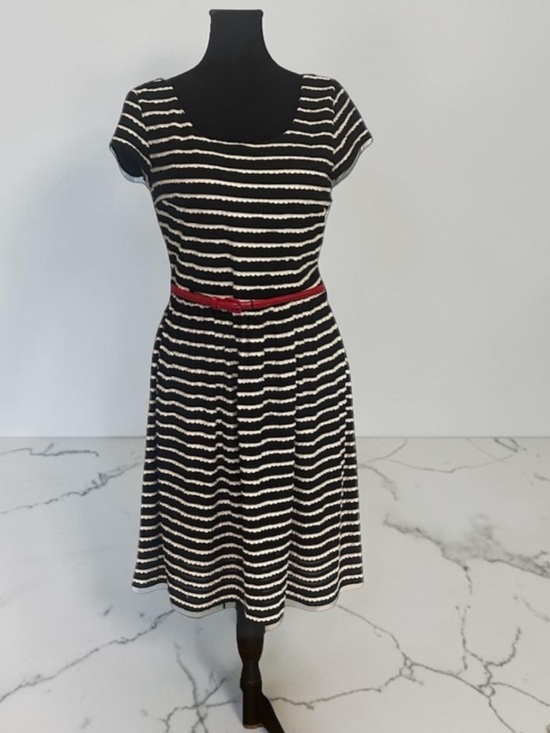 Jessica Howard Dresses & Skirts - Jessica Howard Black White Striped Fit & Flare Scoop Neck Belted Dress 6